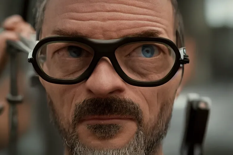 Image similar to vfx movie closeup real life gordon freeman by emmanuel lubezki