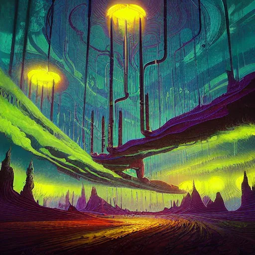 Image similar to valley lightning photograph art nouveau cinematic weird digital art sharp focus by paul lehr, alena aenami, m. c. escher, greg rutkowski, rob gonsalves, moebius, justin gerard, tristan eaton