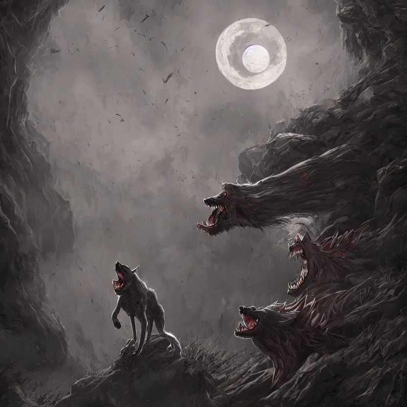 Image similar to a demonic werewolf howling in a cliff at night, scary, eerie, artstation, digital art,