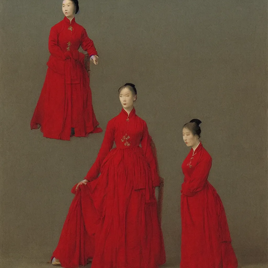 Image similar to a lady in a red cheongsam, highly detailed, photograph, by caspar david friedrich.