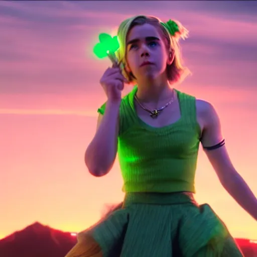 Image similar to cinematic scene with kiernan shipka as jolyne from jojo's bizarre adventure, live action film, stone ocean, dramatic, small details, volumetric lighting, still frame