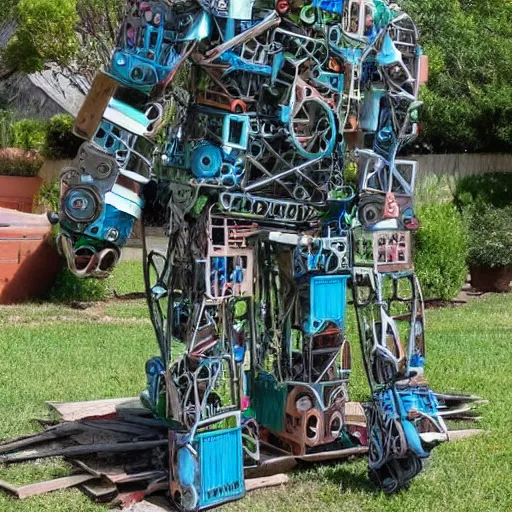 Image similar to A sculpture made of recycled materials but with perfect definition, 💃🤖