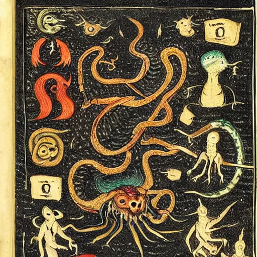 Prompt: “compendium of demonology and magic, snake demons, c.1775”