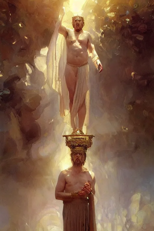 Image similar to beautiful impressionistic oil painting portrait of ancient roman god emperor steve buscemi ascending wearing the civic crown levitating in religious pose, art by anders zorn, wonderful masterpiece by greg rutkowski, expressive brush strokes, beautiful cinematic light, american romanticism by greg manchess, jessica rossier