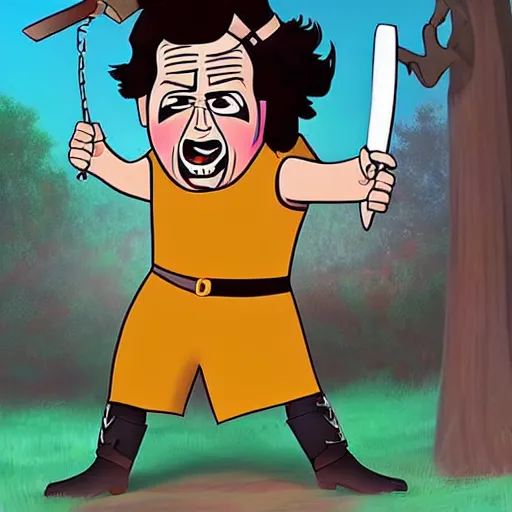 Image similar to leatherface as a disney hero, animation