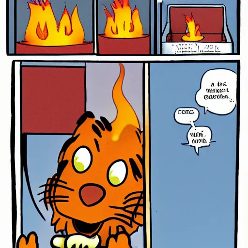 Image similar to a garfield comic featuring a ( ( sock drawer ) ) on fire