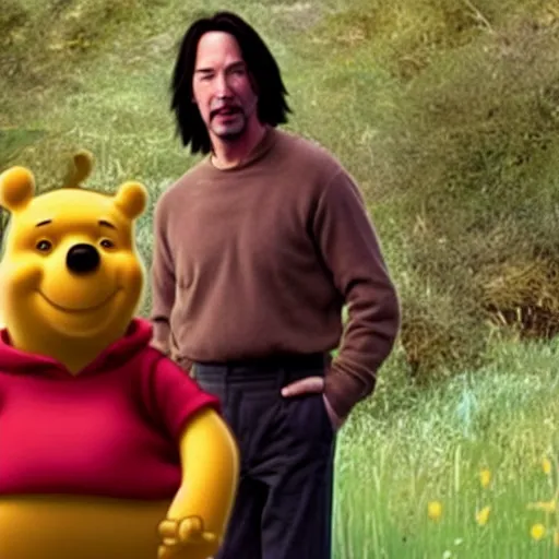 Image similar to A still of Winnie the Pooh if he was Keanu Reeves