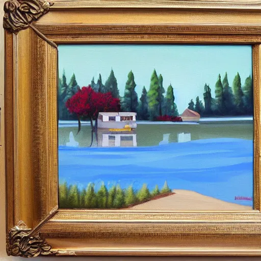 Image similar to a house by the lake painted by jason rainville