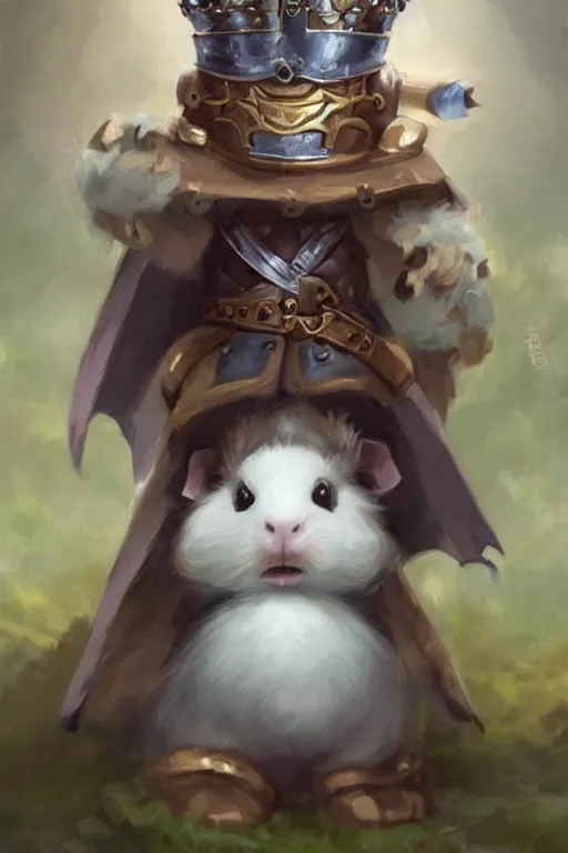 Image similar to cute little anthropomorphic Guinea Pig knight wearing a cape and a crown, tiny, small, miniature bear, baby animal, short, pale blue armor, cute and adorable, pretty, beautiful, DnD character art portrait, matte fantasy painting, DeviantArt Artstation, by Jason Felix by Steve Argyle by Tyler Jacobson by Peter Mohrbacher, cinematic lighting