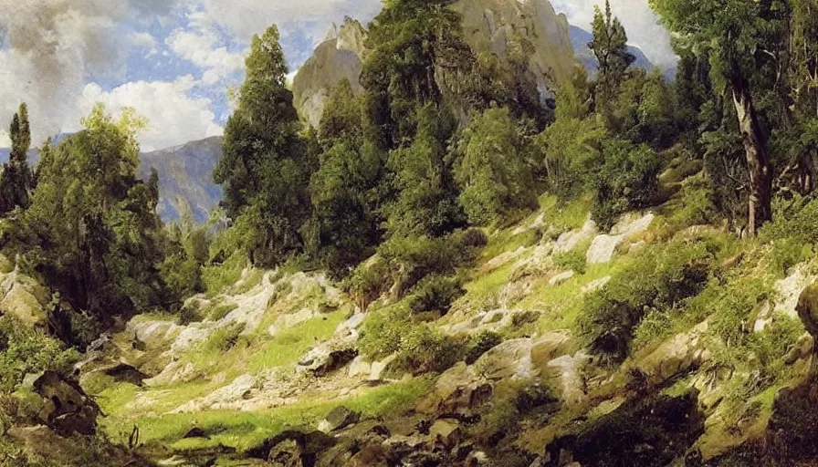 Image similar to a beautiful valley by eugene von guerard, ivan shishkin, john singer sargent