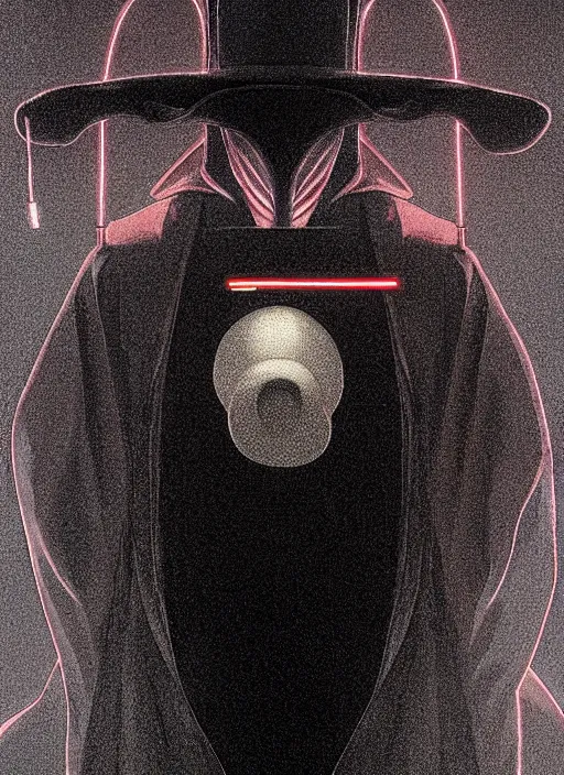 Image similar to symmetry!! portrait of plague doctor in tuxedo, fog, sci - fi -, cyberpunk, blade runner, glowing lights, tech, biotech, techwear!! intricate, elegant, highly detailed, digital painting, artstation, concept art, smooth, sharp focus, blur, short focal length, illustration, art by artgerm and greg rutkowski and alphonse mucha