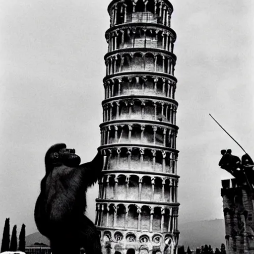 Image similar to king kong helps to straighten the tower of Pisa