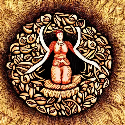 Image similar to spirit of onion, goddess with onion motif, nature, mother nature