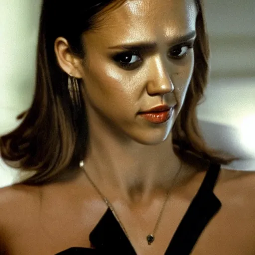 Prompt: Jessica Alba as scarface, movie still