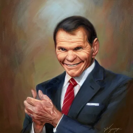 Prompt: uncanny portrait of kenneth copeland, by jon mcnaughton zdzisław