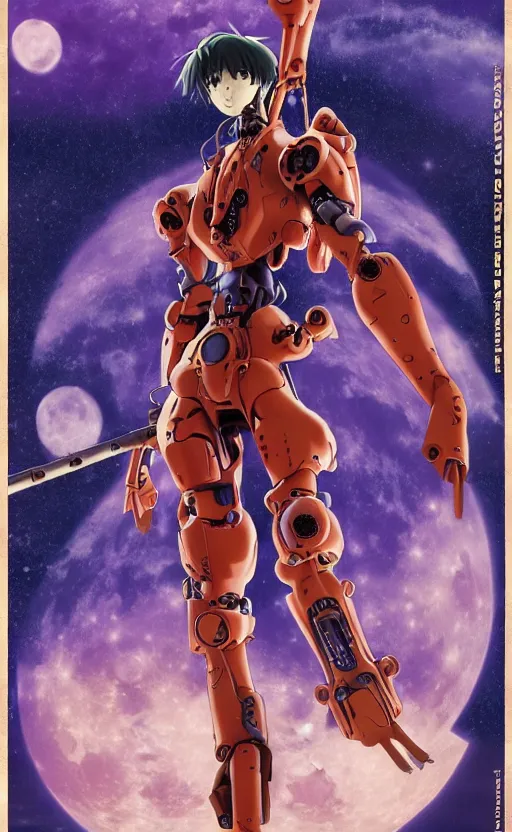 Image similar to < evangelion unit - 0 3 > hold a big < steampunk moon - guitar >, movie poster,, 3 d anime, arcane style, retropunk, high resolution, 4 k, retrofuturism, by < yoshiyuki sadamoto > and ghibli