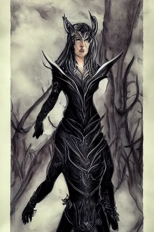 Image similar to nightwish, serene, Male muscled Elven King, short black hair