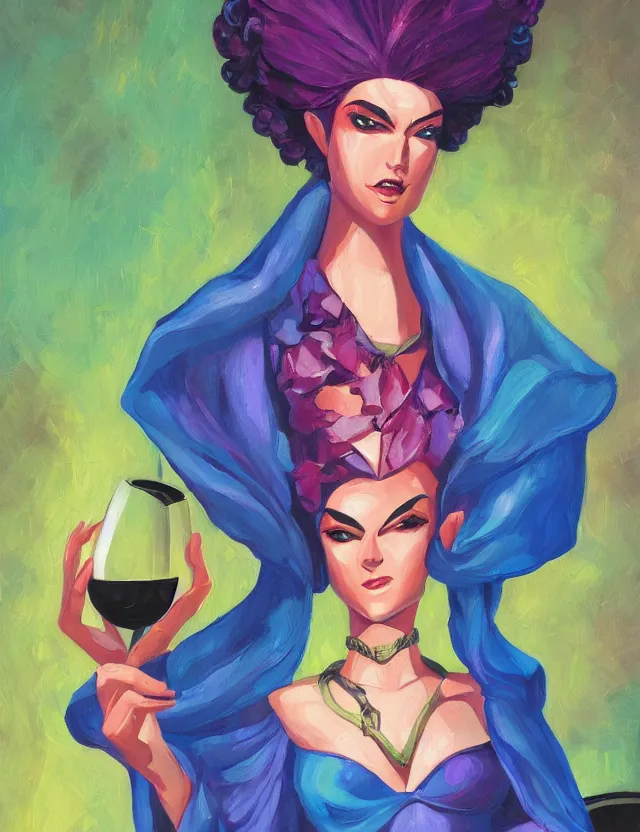 Prompt: androgynous deity of starlight and wine. this oil painting by the award - winning comic artist has interesting color contrasts, plenty of details and impeccable lighting.