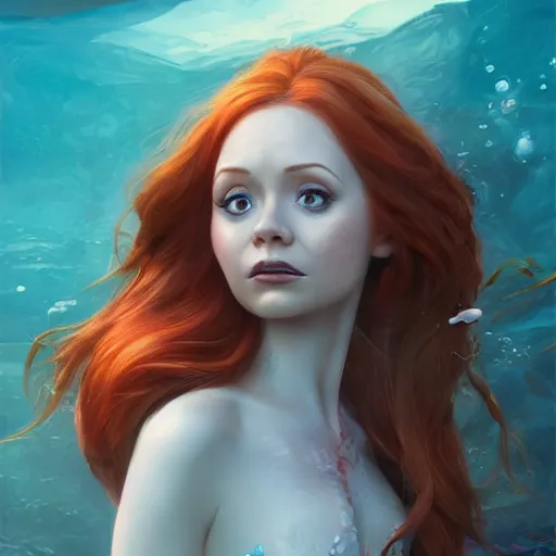 Image similar to Karen Gillian as the little mermaid by Stanley Artgerm Lau, WLOP, James Jean, Andrei Riabovitchev, Marc Simonetti, Yoshitaka Amano, ArtStation, CGSociety