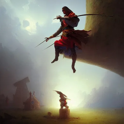 Prompt: ezio standing on a house falling into the hay bale made by ivan aivazovsky, peter mohrbacher, greg rutkowski volumetric light effect broad light oil painting painting fantasy art style sci - fi art style realism premium prints available artwork unreal engine