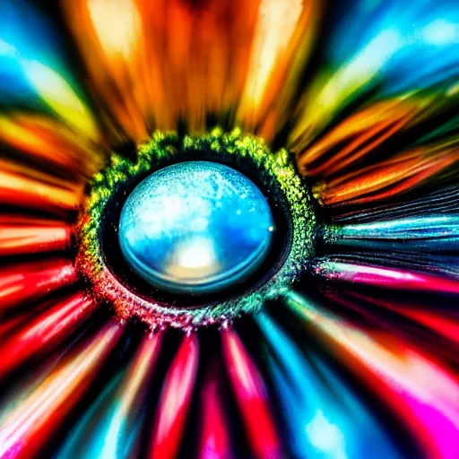 Prompt: a close up photo of an atom, colorful, macro, hyperdetailed