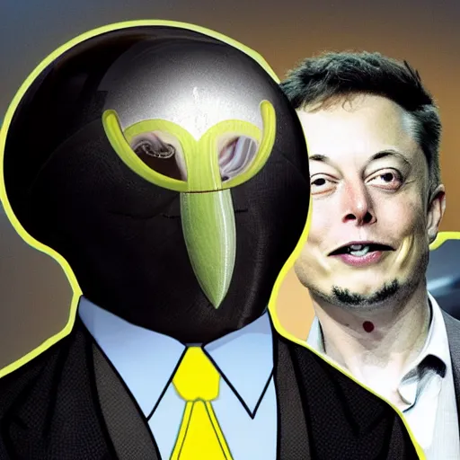 Image similar to anthropomorphic wasp with head of elon musk