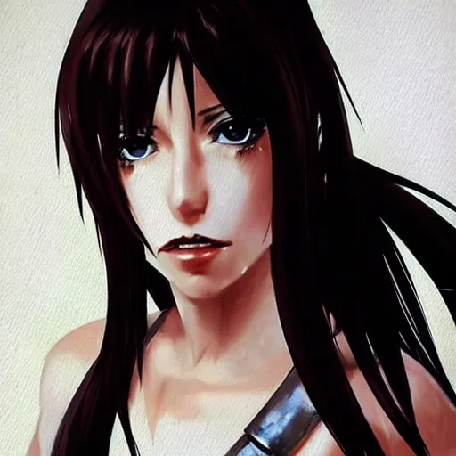 Image similar to high quality art of tifa lockhart with heavy makeup, trending on artstartion