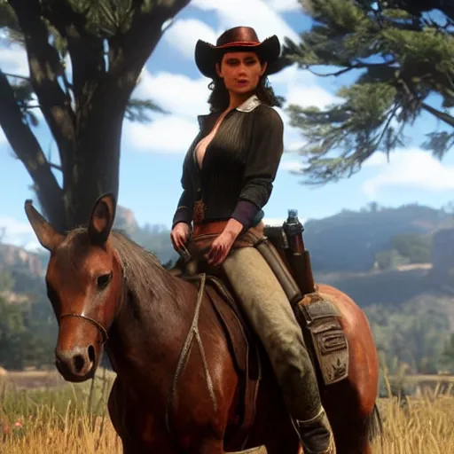 Image similar to natalie portman in red dead redemption 2, character render, full body shot, highly detailed, in game render