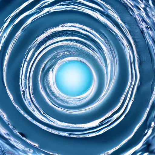 Image similar to water artwork manipulation in the shape of a 3 d spiral on the ocean water, ray tracing, realistic water, focus, long shot, 8 k resolution, cinematic, water art photoshop