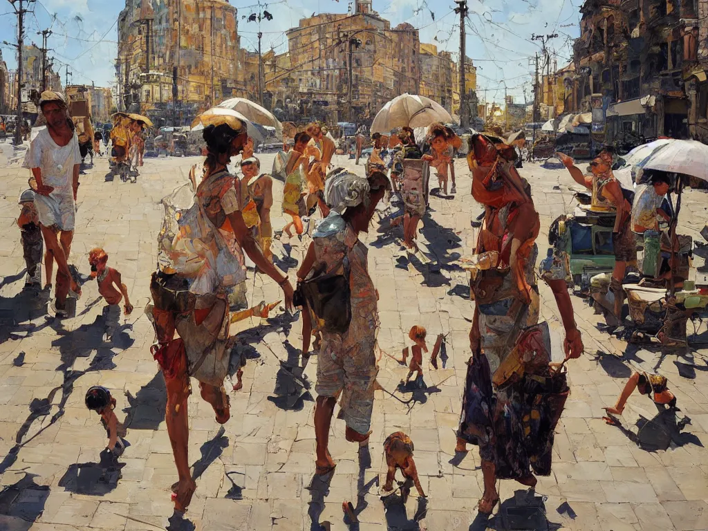 Image similar to street usa, heatwave, Denis sarazhin, oil on canvas