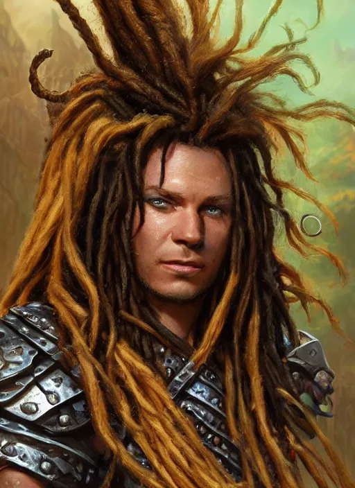 Prompt: human dreadlock, ultra detailed fantasy, dndbeyond, bright, colourful, realistic, dnd character portrait, full body, pathfinder, pinterest, art by ralph horsley, dnd, rpg, lotr game design fanart by concept art, behance hd, artstation, deviantart, hdr render in unreal engine 5