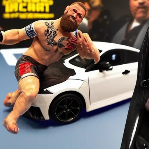 Image similar to a humanoid car wrestling conor mcgregor, ultra detailed, ultra realistic