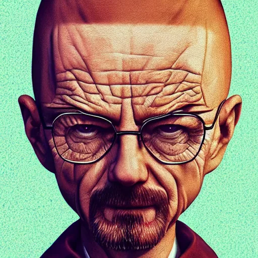 Image similar to chibi woman on walter white's head, digital art, photorealistic, fine details, intricate, highly detailed, trending on artstation, ultra detailed, colorful