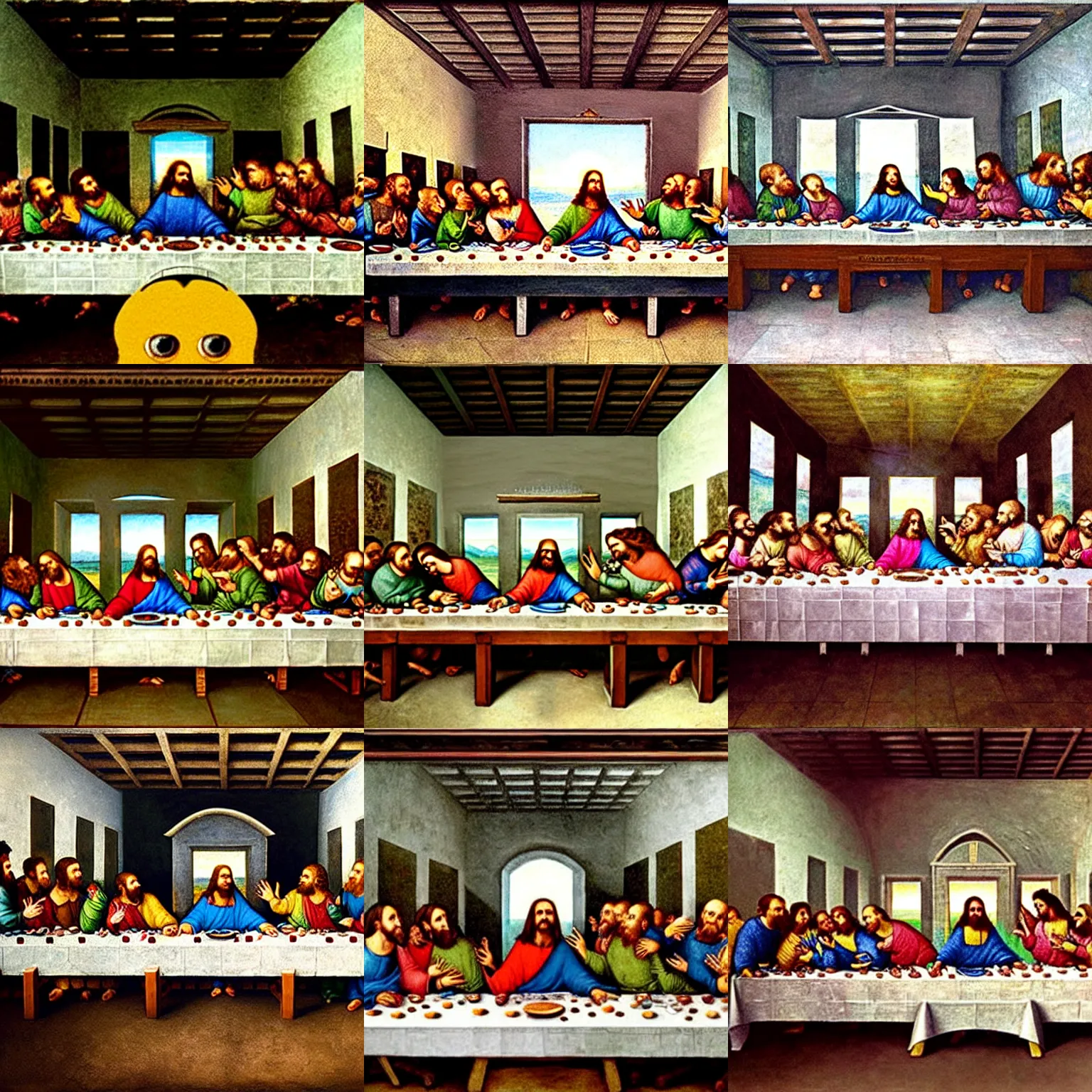 Prompt: The Last Supper, Minions, Mural by Leonardo da Vinci