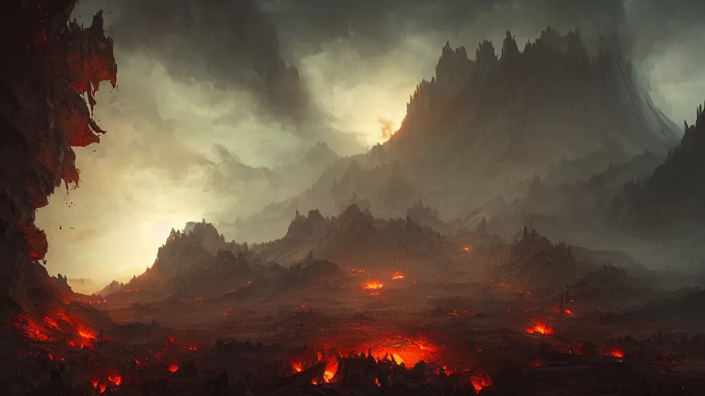 Image similar to stunning landscape of hell by greg rutkowski and wlop