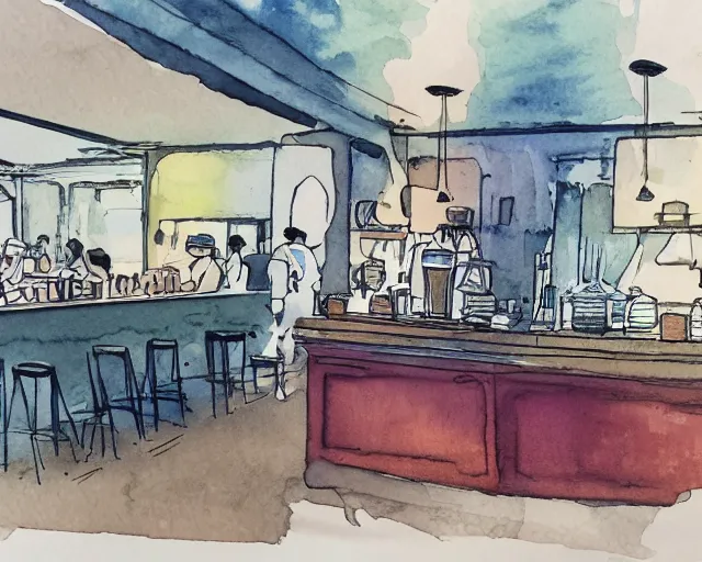 Image similar to a coffee shop smooth light color watercolor ink pen