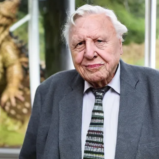 Prompt: Sir David Attenborough sees Godzilla