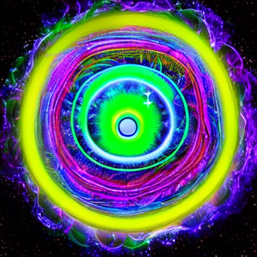 Prompt: petri dish, abstract circle, neon sphere, black background, Psychedelic galaxy, supernova, hyperdetailed DNA, hairy edge, hyperrealism astral cosmic, trippy rainbow at the middle.