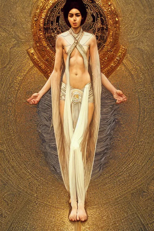 Image similar to a full body portrait of a beautiful ethereal delicate byzantine egyptian mage queen meditative sacral pose catholic stages of the cross, intricate, elegant, highly detailed, digital painting, artstation, concept art, smooth, sharp focus, illustration, art by krenz cushart and artem demura and alphonse mucha