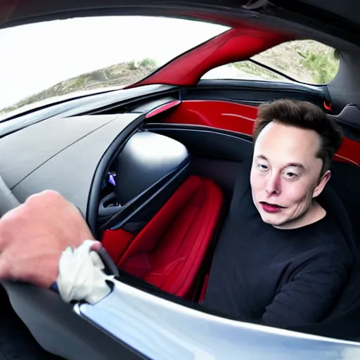 Prompt: Elon Musk sits in his red Tesla Roadster in space H -1024