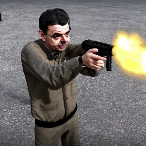 Image similar to mr bean holding an awp in dust 2, counter strike global offensive, videogame, 8 k, award winning