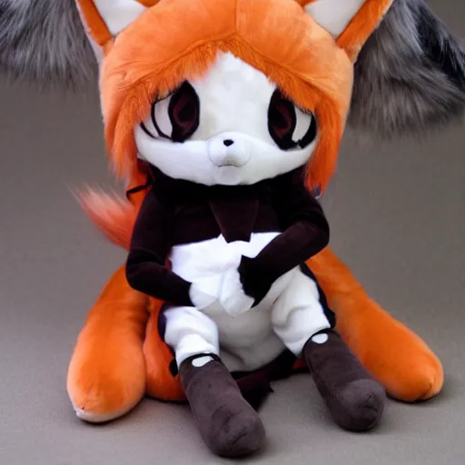 Image similar to cute fumo plush fox girl, floppy ears, gothic maiden, alert, furry anime, smile