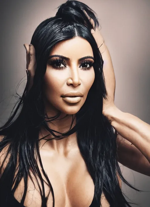 Image similar to film still of kim kardashian, alien spider over her face as she struggles, spider webbed body, scary, cinematic full shot, full body pov, 4k.