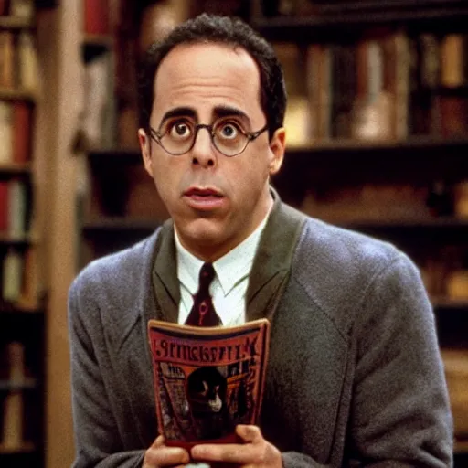 Prompt: jerry seinfeld as harry potter, movie, photography,