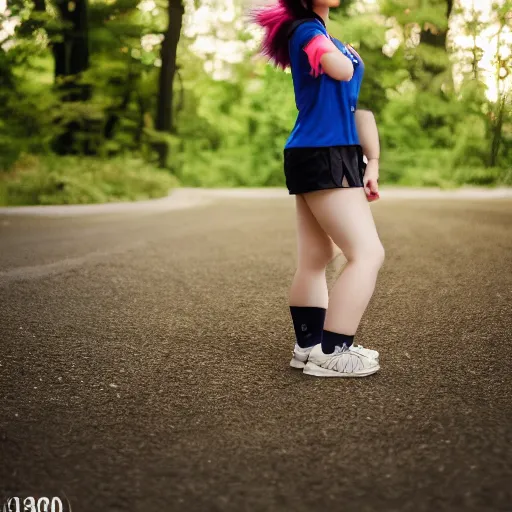 Image similar to Female Pokemon trainer, film grain, EOS-1D, f/1.4, ISO 200, 1/160s, 8K, RAW, symmetrical balance, in-frame, Dolby Vision