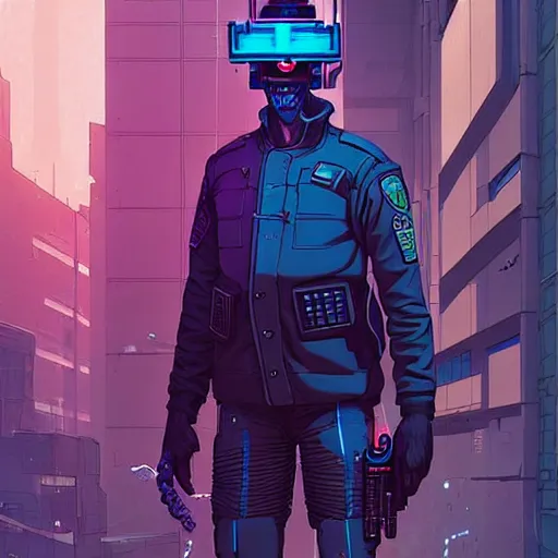 Prompt: A cyberpunk policemen cyborg on the street of a cyberpunk city art by Josan Gonzalez, sci-fi, highly detailed, digital painting, artstation, smooth, sharp focus, illustration, concept art by Josan Gonzalez and James Gurney and Mœbius