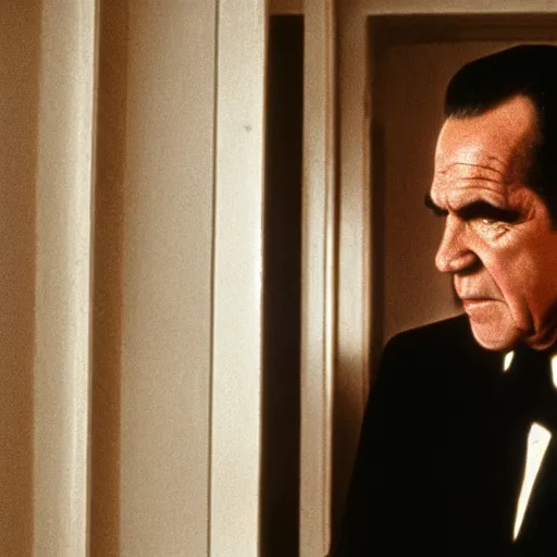 Image similar to A movie still of Richard Nixon in The Shining