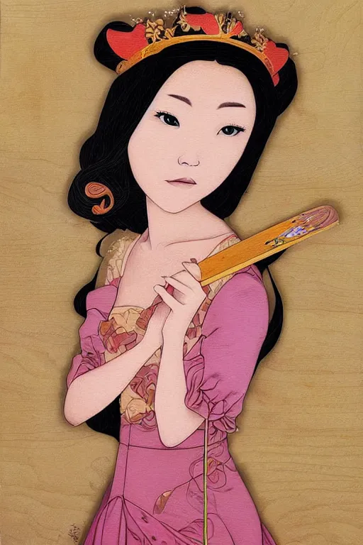 Image similar to princess peach painted on wood by audrey kawasaki