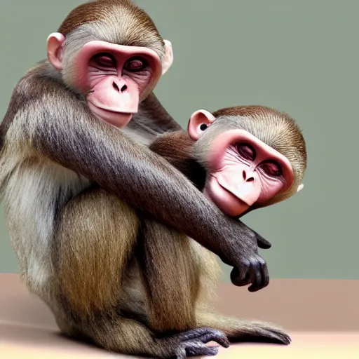 Prompt: a monkey hugging its sister, monkey, birthday, highly detailed, hyper realistic