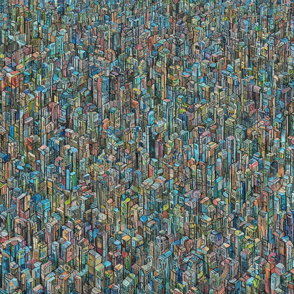 Image similar to wimmel bild by martin handford, by hiro kamigaki, tiny people in a huge city, perspective, digital art, surrealism,